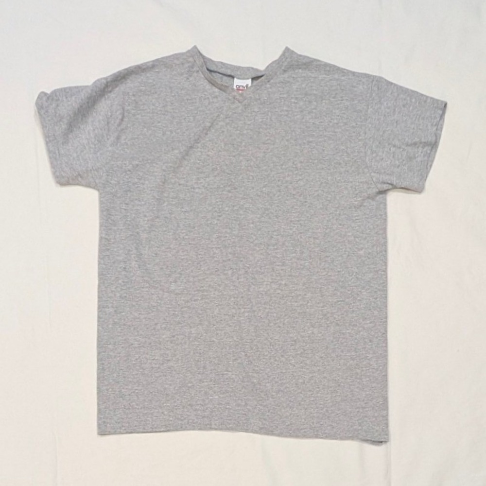 Vintage Anvil V-Neck T-Shirt Gray Short Sleeve Cotton Blend Made in USA XL